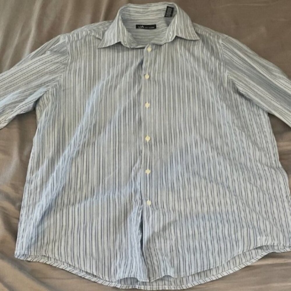 John Ashford Ja Mens Long Sleeve Collared Button Blue White striped shirt size L
